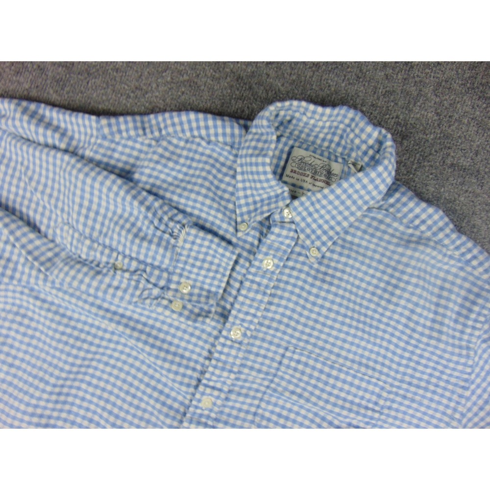 Brooks Brothers Flannel Shirt Mens XL Madison Blue Gingham Cotton Made in USA